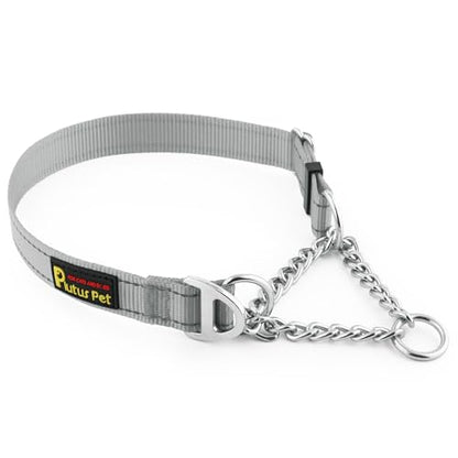 Plutus Pet Martingale Dog Collar with Stainless Steel Chain and Reflective Nylon, Adjustable No Pull Training Collar, for Small Medium, and Large Dogs, Gray, S - color: Gray, size: Small