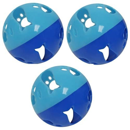 Large Cat Ball Toy with Bell – Interactive Rolling Design for Active Play – Sturdy Plastic Cat Toy Ball that Stays Visible During Play – Blue 3 Pack for Cats, Kittens, and Small Pets - color: Blue - 3 Pack