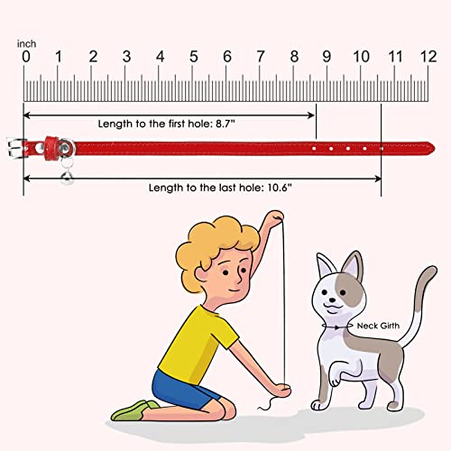 PUPTECK 2 PCS Soft Genuine Leather Cat Kitten Collar with Bells Adjustable for Girl Boy Cats Puppy - Red, Silvery - color: Red&Silvery