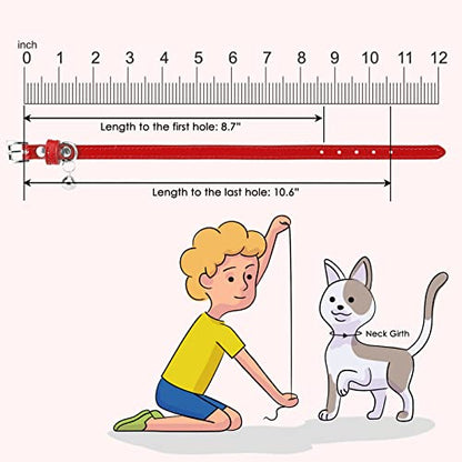 PUPTECK 2 PCS Soft Genuine Leather Cat Kitten Collar with Bells Adjustable for Girl Boy Cats Puppy - Red, Silvery - color: Red&Silvery