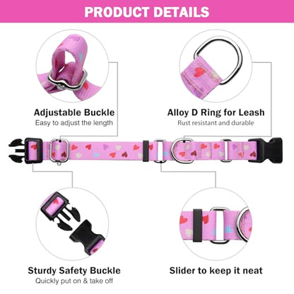 Hikiko Cute Pink Martingale Collar with Heart Design Soft Nylon Quick Release Buckle Dog Collars for Small Dogs (Fresh Love,Small) - color: Fresh Love, size: Small