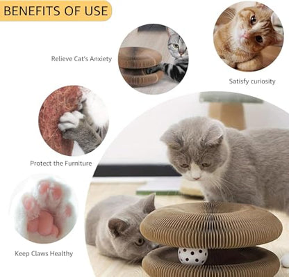 2Pcs Magic Organ Cat Scratcher Toy, Extra-Thick & Large Connectable Cardboard Cat Scratching Board with Bell Ball, Interactive Enrichment Toy for Indoor Cats & Kittens - size: 2Pack