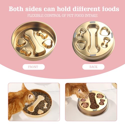 Golden Stainless Steel Slow Feeder Dog Bowls – Non-Slip Metal Dog Bowl for Large & Medium Breeds, Puppy Puzzle Feeder – 2 Cup for Small to Big Pets – Durable Slow Feed Dog & Cat Food Dish with Mat - color: Bone&Heart With Mat-Golden