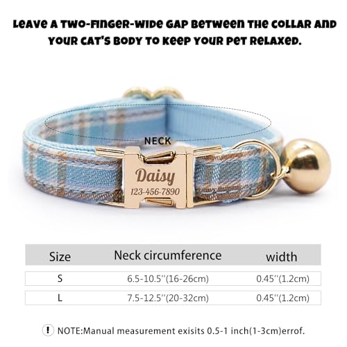 Personalized Plaid Cat Collar with Bell - Non-Breakaway Custom Polyester Kitten Collar with Engraved Name & Phone Number (Pattern 04, L (7.5-12.5 Inches)) - color: Pattern 04, size: L (7.5-12.5 Inches)