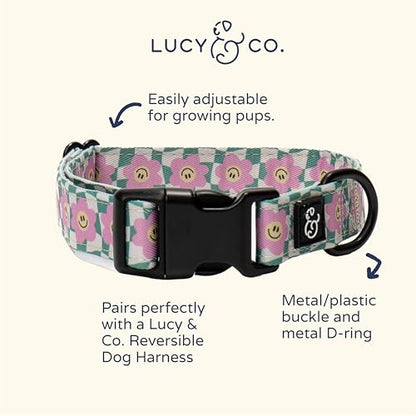 Lucy & Co. Dog Collar - Durable Lightweight Designer Collar for Pets - Adjustable Metal Safety Buckel. - Small - Green Pink Smiley - color: Just Chill, size: Small