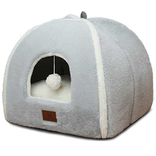 Cat Bed for Indoor Cats - Cat Cave Bed Cat House Cat Tent with Removable Washable Cushioned Pillow, Soft and Self Warming Kitten beds,Cat Beds & Furniture,for Small and Medium Pet Bed. - color: Grey, size: M(15 x 15 x 15 Inch)