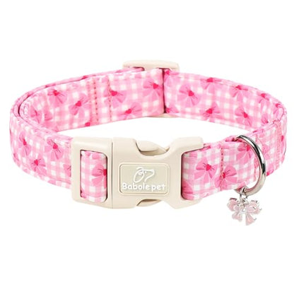 Girl Dog Collar Pink Gingham Bow Dog Collars for Puppy Small Dogs - Lightweight Adjustable Girly Spring Female Dogs Everyday Collar with Safety Buckle XS - color: Gingham Bow, size: XS