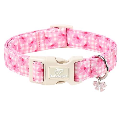 Girl Dog Collar Pink Gingham Bow Dog Collars for Puppy Small Dogs - Lightweight Adjustable Girly Spring Female Dogs Everyday Collar with Safety Buckle XS - color: Gingham Bow, size: XS