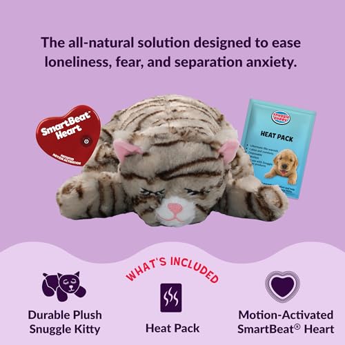 Snuggle Kitty Heartbeat Cat Toy for Kittens and Cats with Real-Feel Pulse and Heat Pack, Calming Sleep Aid for Cat Anxiety, New Kitten Essentials - Tan Tiger - color: Tan Tiger