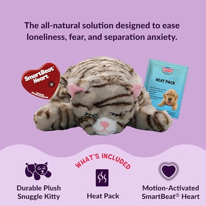 Snuggle Kitty Heartbeat Cat Toy for Kittens and Cats with Real-Feel Pulse and Heat Pack, Calming Sleep Aid for Cat Anxiety, New Kitten Essentials - Tan Tiger - color: Tan Tiger