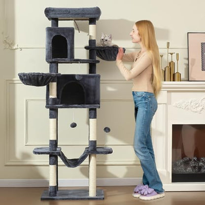 Letkind 70-Inch Cat Tree,Large Cat Tree Tower with Hammock, Scratching Post, Condo and Multi-Level Cat Tower for Large Cats, Cat Activity Center Playhouse, Dark Gray LCT016 - color: Deep Grey