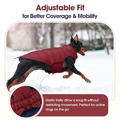 QBLEEV Reversible Dog Jacket for Large Dogs, Waterproof Windproof Winter Coat with Adjustable Hook & Loop Design, Lightweight Puffer Vest Keeps Dogs Warm & Dry, Wine Red, XL – Fits Pitbull, Boxer - color: Date-Red, size: X-Large