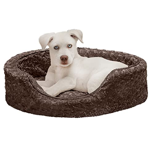 Furhaven Dog Bed for Small Dogs w/ Removable Washable Cover & Pillow Cushion Insert, For Dogs Up to 12 lbs - Ultra Plush Faux Fur Oval Lounger - Chocolate, Small - color: Plush Chocolate, size: Small