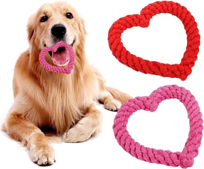 Pink Cute Dog/Cat Chew Toys, Dog Toys for Chewers, Heavy Duty Dental Dog Rope Toy for Dogs, Creative Love Heart Shaped Interactive Rope Dog Toys, Cotton Puppy Teething Chew Tug Toy Dark, Ropes