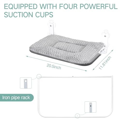 Beeveer 2 Pcs Cat Window Perch Hammock with 2 Pcs Blanket Cushion Cover and 8 Strong Suction Cups, Sturdy Metal Frame, Window Bed for Large Cats, 12 x 20.5 Inch