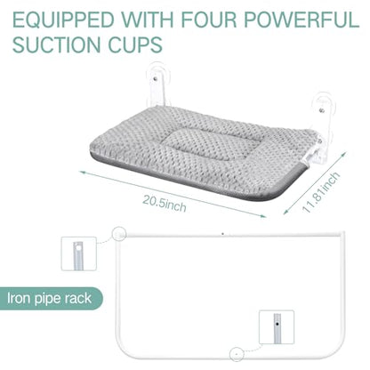 Beeveer 2 Pcs Cat Window Perch Hammock with 2 Pcs Blanket Cushion Cover and 8 Strong Suction Cups, Sturdy Metal Frame, Window Bed for Large Cats, 12 x 20.5 Inch