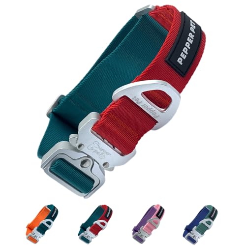 Heavy Duty Tactical Dog Collar,Metal Buckle Quick Release Collar for Large Dogs,1700 LB Strength Tested,Dual Color Nylon Collar for Walking,Training & Hunting - color: Green, size: M