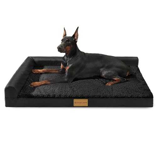 Orthopedic Dog Bed Large Sized Dog 36''X24'', Waterproof L Bolster Medium Pet Sofa Beds with Removable Washable Cover, Soft Comfortable Pet Couch Crate Mat with Nonskid Bottom, Black - color: Black, size: L:36x24x3.5 IN