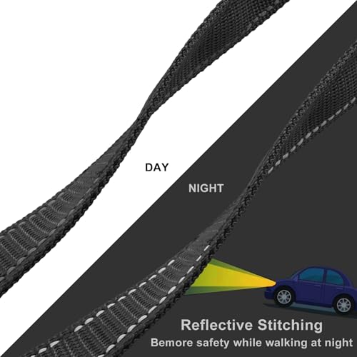 Jiozermi 10ft Dog Leash with 3 Handles, Heavy Duty Dog Lead with Padded Traffic Handle, Reflective Stitching Large Leash for Running Walking Training(Black) - color: Black