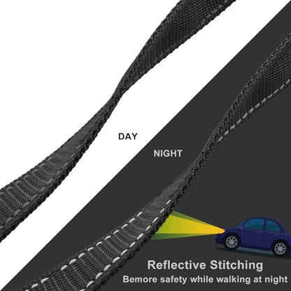 Jiozermi 10ft Dog Leash with 3 Handles, Heavy Duty Dog Lead with Padded Traffic Handle, Reflective Stitching Large Leash for Running Walking Training(Black) - color: Black