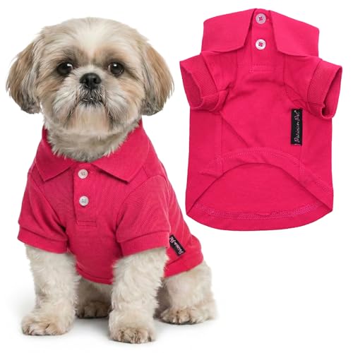 Parisian Pet Dog Polo Shirt – Classic Pink Cotton Pet Apparel with Collar & Buttons - Soft Breathable Puppy T-Shirt - Cute Dog Clothes - Ideal Summer Clothes for Medium Dogs - Shirts for Dogs Girl - color: Pink Polo, size: M