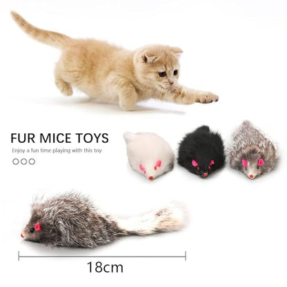Rabbit Fur Cat Toys Interactive Cat Toy Mouse with Rattle Fake Mice Kitten Toys for Indoor Cats Fuzzy Cat Mice Toys Realistic Squeaky Mouse Cat Toy Furry Mice Cat Toys,12Pcs