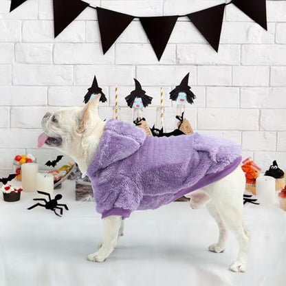 SCENEREAL Fleece Dog Sweaters Hoodie for Small Medium Large Dogs Girls Boys, Plush Fuzzy Dog Clothes Hoodies with Leash Hole, Winter/Fall Puppy Cold Weather Coat, Sherpa Hooded Sweatshirt, Purple ML - color: Purple, size: Medium-Large