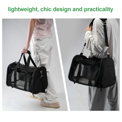 Roaringkitty Travel in Style: Portable Pet Carrier for Small Pets up to 15 Lbs- Airline Approved, Collapsible & Comfortable cat/Puppy Soft Sided Bag (Black)
