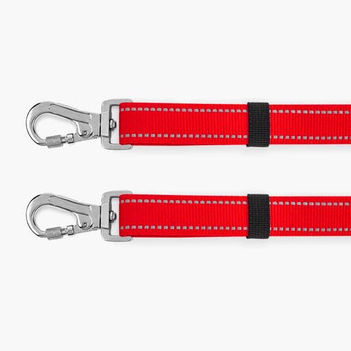 Dog Friendly Co. Leash Splitter | Walk Two Dogs | Complete Control - 360° Swivel, Tangle Free, Adjustable Length, Reflective Webbing, Heavy Duty Clips (Red) - color: Red