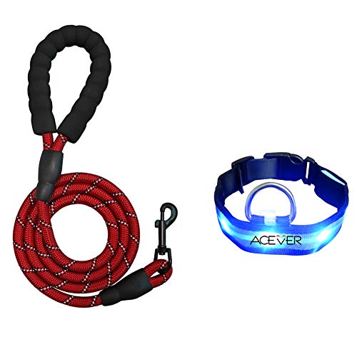 5 FT Reflective Dog Leash with Comfortable Padded Handle and Rotative Strong Metal Clasp and Flash Collar-red - color: Red