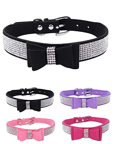 Rhinestone Dog Collar for Small Medium Large Dogs, Adjustable Leather Suede Bling Dog Collars，Diamond Bow Tie Puppy Collars for Boy and Girl. - color: black1, size: S