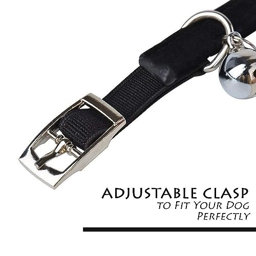 CHUKCHI Soft Velvet Safe Cat Adjustable Collar Bling Diamante with Bells,11 inch for Small Dogs and Cats (Black) - color: Black