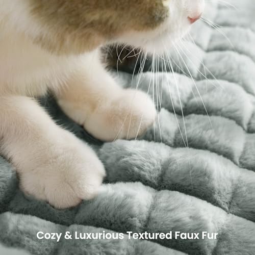 Cute Small & Medium Dog Couch Bed – Supportive & Fluffy Pet Sofa with Faux Rabbit Fur Washable Cover in 3D Diamond Pattern, 36" Grey - color: Grey, size: Large: 36"L x 27"W x 10"Th