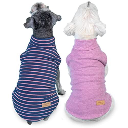 KYEESE 2Pack Dog Sweater Pet Coat Turtleneck Stretchy Dogs Clothes Super Soft Dog Sweaters for Small Dogs Girl Puppy in Sleeveless Design Pet Fleece Vest, Purple,S - color: 1# Stripe+Purple, size: Small (4-7lbs)