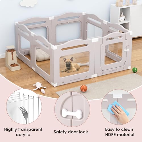 Acrylic Dog Playpen Indoor, Puppy Cat Small Pet Play Pen, 50.8" L x 50.8" W x 23.6" H Clear PlayPen for Cat Rabbit Ferret, Dog Fence Crate Whelping Cage (Apricot Gray, 8 Panel) - color: Gray