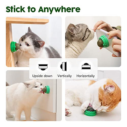 Potaroma Catnip Toys Balls 4 Pcs, Extra Cat Energy Ball, Edible Kitten Silvervine Toys for Cats Lick, Healthy Kitty Teeth Cleaning Dental Chew Toys, Cat Wall Treats (Green) - color: Green