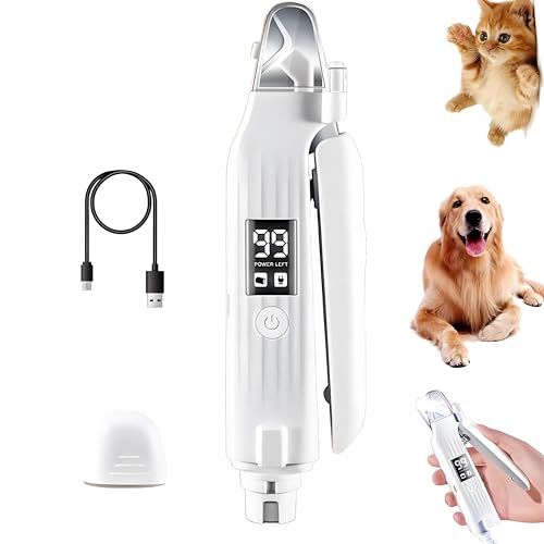 2 in 1 Dog Nail Trimmers & Clippers with LED Lights & Display,Splash Guard,Multiple Grinding Methods, Ultra-Quiet,USB Rechargeable, for Small, Medium, and Large Cats & Dogs - color: White-03