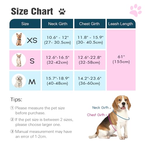 Pawaboo Small Dog Harness and Leash Set, Puppy Harness X-Frame No Pull No Choke, Dog Vest Harnesses Adjustable for Small Medium Sized Dogs,Soft Breathable Pet Harnesses, S, Magenta Leopard - color: C-Magenta Leopard, size: S(Neck 12.6-16.5" Chest 12.6-22.