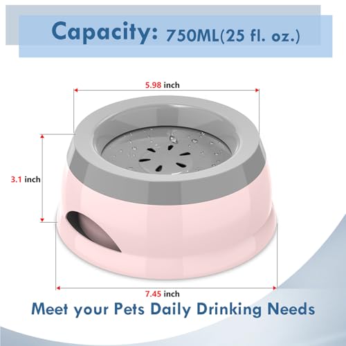 Dog Water Bowl, No Spill Cat Slow Feeder Water Dispenser Portable Vehicle Carried Car Travel Bowls for Small Medium Pets Sloppy Messy Drinkers 25oz, Pink - color: Pink