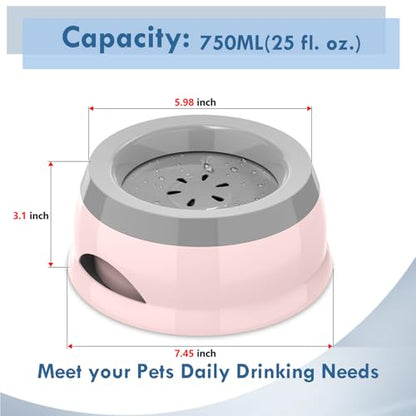 Dog Water Bowl, No Spill Cat Slow Feeder Water Dispenser Portable Vehicle Carried Car Travel Bowls for Small Medium Pets Sloppy Messy Drinkers 25oz, Pink - color: Pink