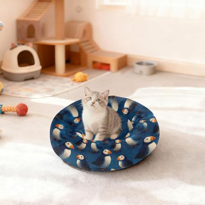 Pet Bed Puffins Lovely Print, 18" Small Dog Cuddler with Anti-Slip Bottom, Cute Pattern Round Sofa for Indoor Puppies & Kittens, All-Season Comfort - size: Small