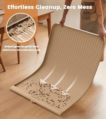 Dog Food Mat 36"x24", Waterproof Pet Feeding Mat with Diversion Grooves and Raised Edges, Large Non-Slip Dog Bowl Mat for Food and Water, Cat Food Mat for Floors, Easy to Clean, Khaki - color: Khaki