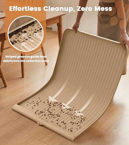 Dog Food Mat 36"x24", Waterproof Pet Feeding Mat with Diversion Grooves and Raised Edges, Large Non-Slip Dog Bowl Mat for Food and Water, Cat Food Mat for Floors, Easy to Clean, Khaki - color: Khaki