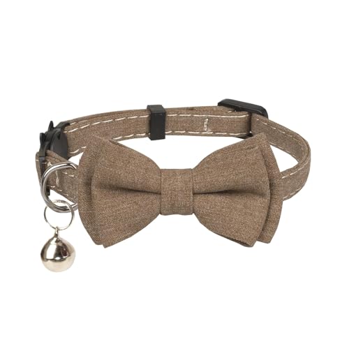 Breakaway Cat Collar, Removable Bowtie, Clear Bell, Safe Release, Quick Release.(Solid Brown) - color: Solid Brown