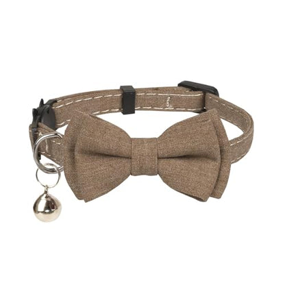 Breakaway Cat Collar, Removable Bowtie, Clear Bell, Safe Release, Quick Release.(Solid Brown) - color: Solid Brown