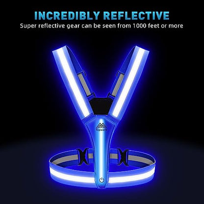 LED Reflective Vest Safety Gear, Light Up Vest for Night Walking Cycling, High Visibility Running Vest with Reflective Strips - color: Blue