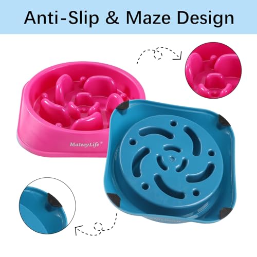 MateeyLife Slow Feeder Dog Bowls 2PCS, Anti-Choking Puzzle Dog Food Bowls, Anti-Slip Interactive Feeding Slow Down Eating, Bloat Stop Maze Dishes for Medium Large Breeds Purple&DarkBlue - color: C-Purple&DarkBlue, size: Medium