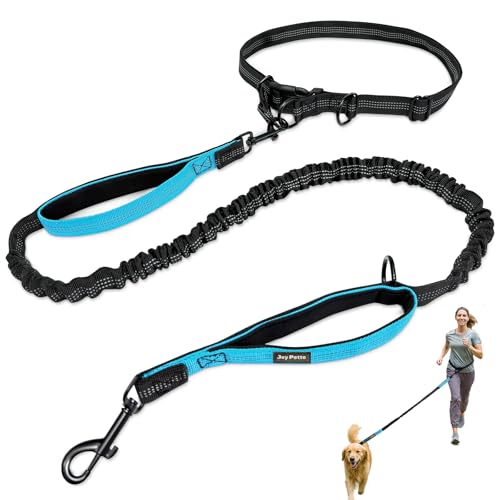 4-6 FT Hands-Free Dog Leash for Running & Walking - Adjustable Waist Belt (28-47"), Shock-Absorbing Bungee, 2 Reinforced Handles, Reflective & Anti-Pull for Small/Medium Dogs, Blue - color: Blue