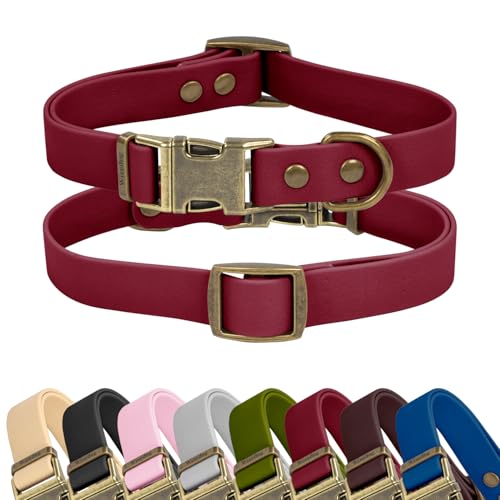 Rubber Dog Collar for Medium Dogs - Waterproof Dog Collar with Quick Release Metal Buckle Easy to Clean Puppy Collar for Outdoor Use, Burgundy(M:12"-18") - color: Burgundy, size: M:Collar:12"-18"