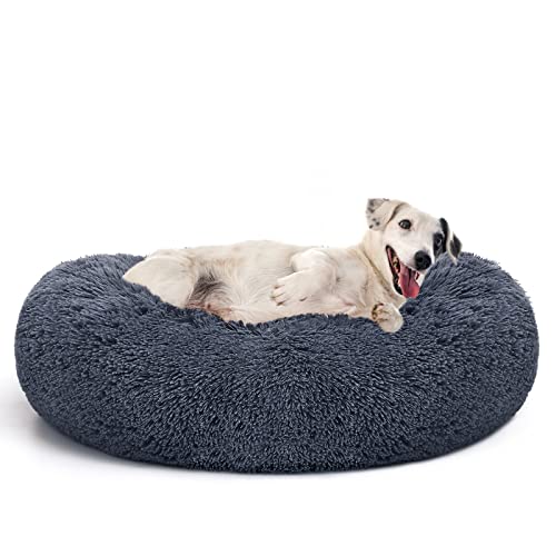 MIXJOY Orthopedic Dog Bed Comfortable Donut Cuddler Round Pet Beds Ultra Soft Washable Dog and Cat Cushion Bed (20''/23''/30'') (30'', Grey-Blue) - color: Grey-Blue, size: M(30’’x 30’’)
